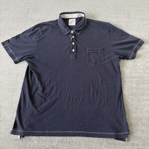 Billy Reid Polo Shirt Mens XL Navy Blue Contrast Trim Pockets Cotton Casual